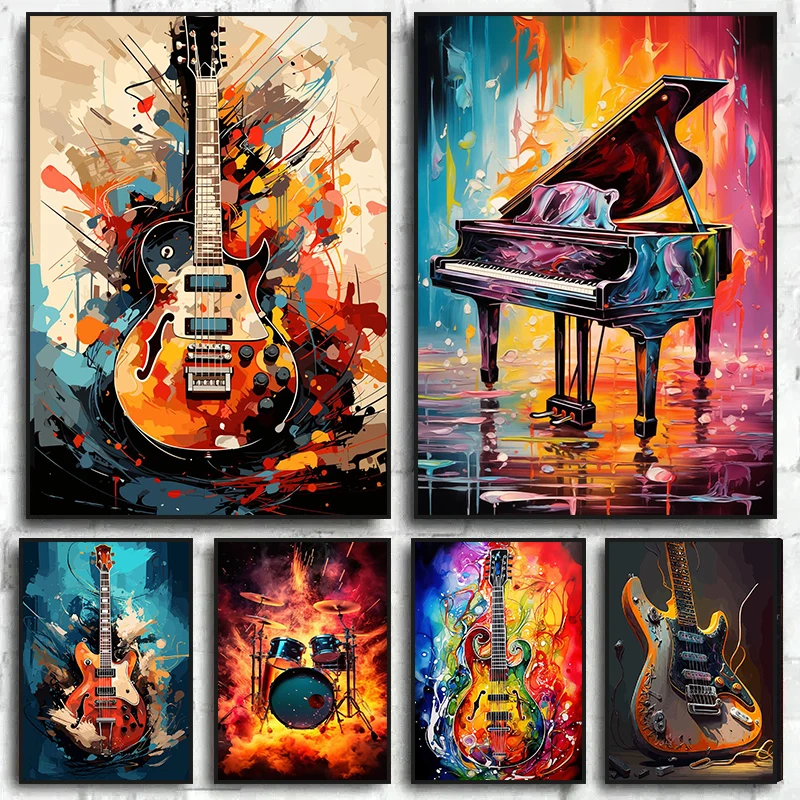 Musical Instrument Poster - Arte Abstrata Colorida Instrumentos Musicais Kit